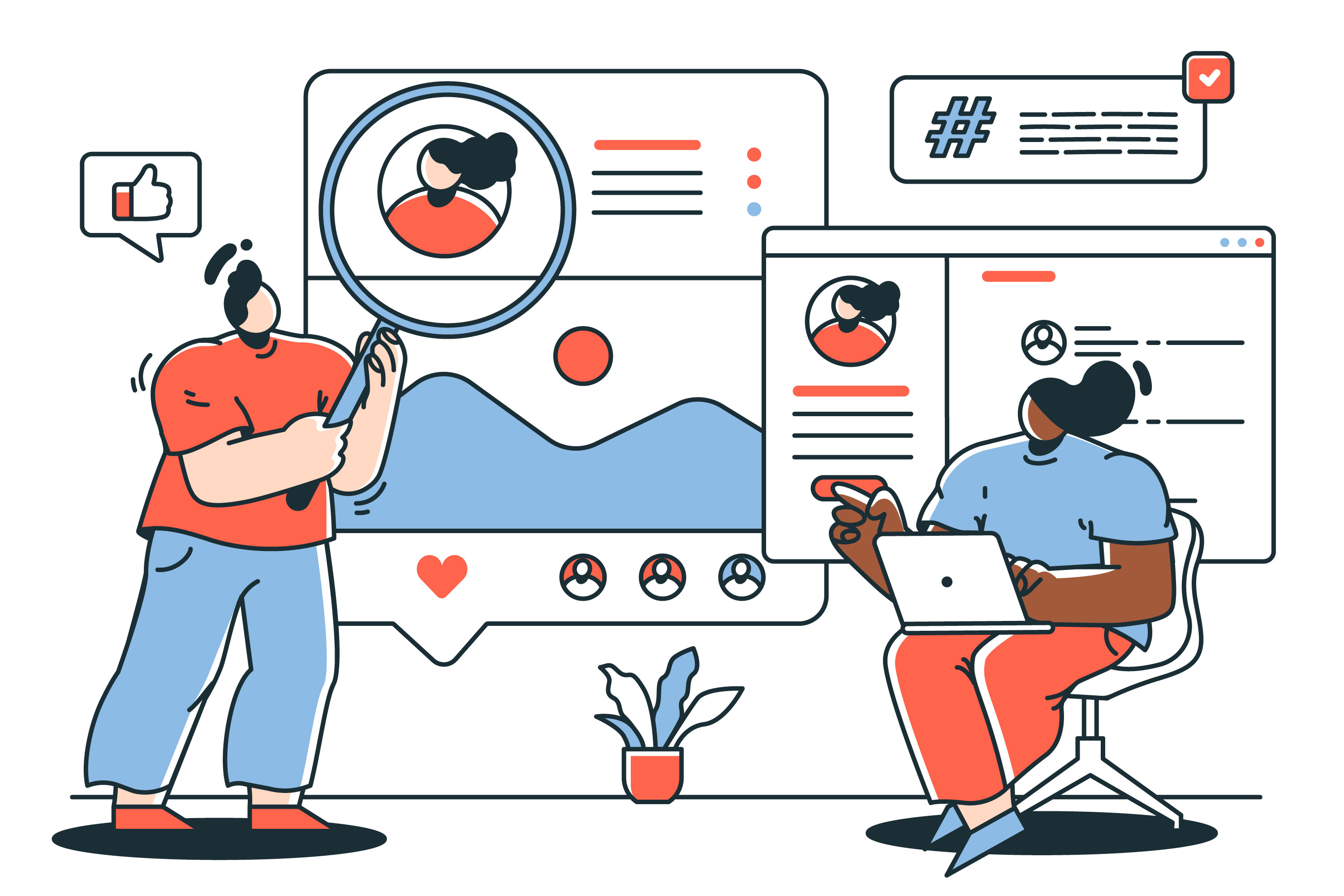 Ilustracion que representa la importancia de las redes sociales en los negocios de hoy